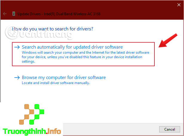 Yêu cầu Windows tìm driver bằng cách click chọn Search automatically for updated driver software