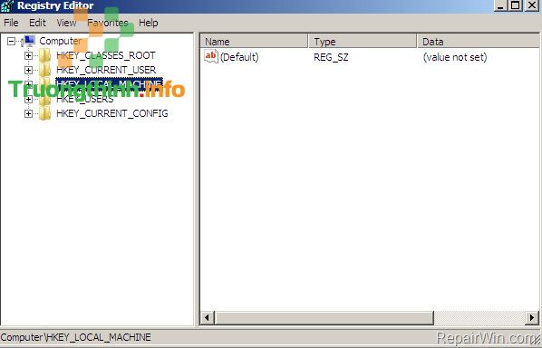 Trên cửa sổ Registry Editor