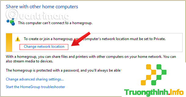Click chọn Change network location trong Homegroup