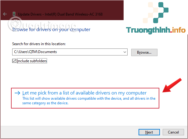 Click chọn Let me pick from a list of device drivers on my computer.