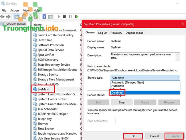 Vô hiệu hóa service SysMain từ Service Manager