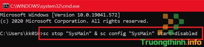 Vô hiệu hóa SysMain bằng Command Prompt với quyền admin