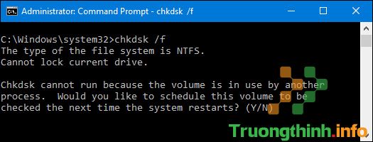 Chạy lệnh chkdsk với switch /f