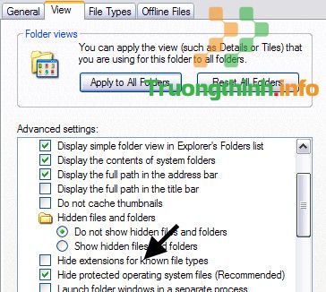 Bỏ tích mục Hide extensions for known file types