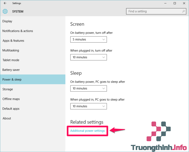 chọn Additional power settings