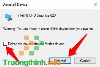 Bỏ chọn hộp Delete the driver software from this device