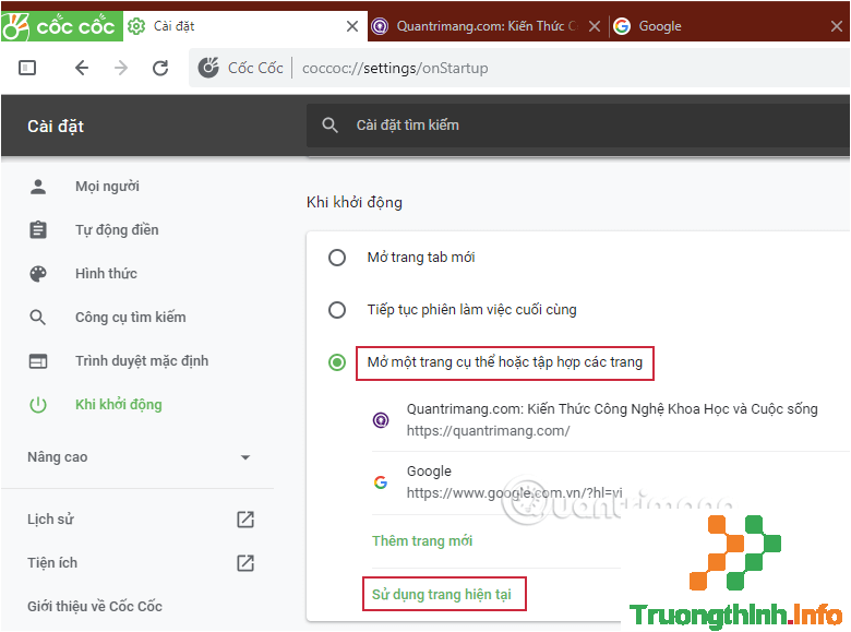 Khởi động Cốc Cốc với nhiều website mặc định