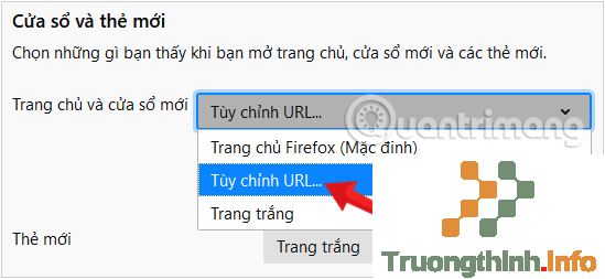 Chọn Tùy chỉnh URL... từ menu thả xuống