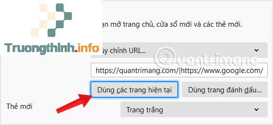 Chọn tùy chọn Dùng các trang hiện tại