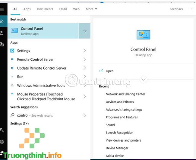 Đến Control Panel