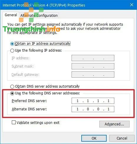 Nếu DNS server hiện tại không khả dụng, hãy thử một server khác