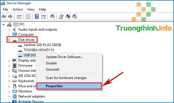 Nhấp chuột phải vào USB và chọn Properties
