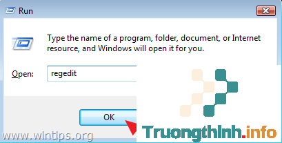 Trên cửa sổ lệnh Run, nhập regedit vào đó rồi nhấn Enter 