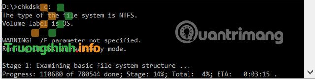 Chạy lệnh chkdsk