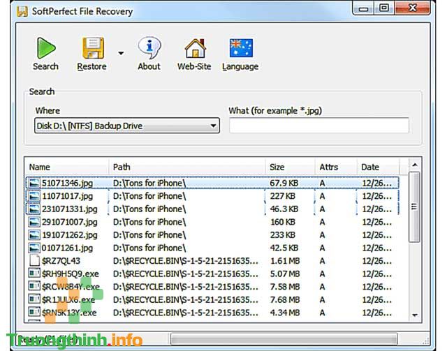 Phần mềm khôi phục dữ liệu SoftPerfect File Recovery