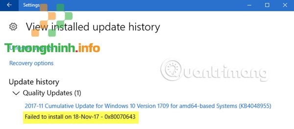Lỗi 0x80070643 sẽ hiển thị trong màn hình Update History