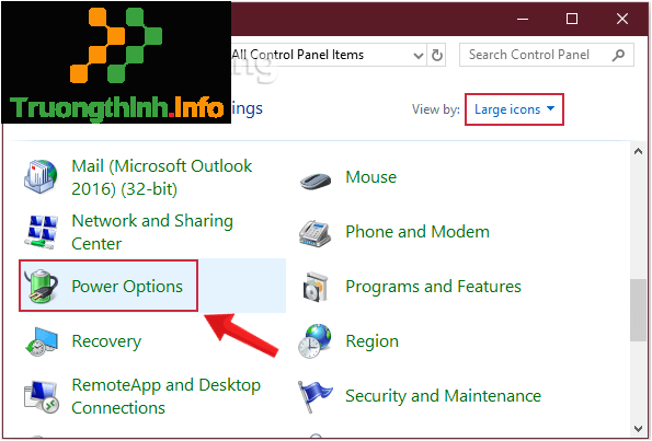 Mở Power Options từ Control Panel