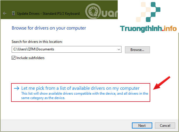 Click chọn Let me pick from a list of device drivers on my computer.