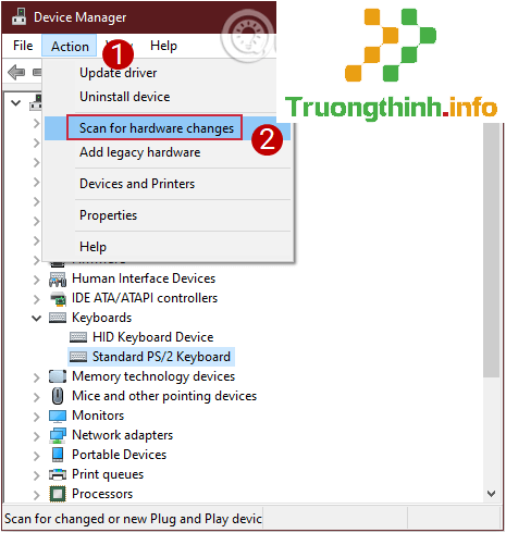 Chọn Scan for hardware changes trong thẻ Action