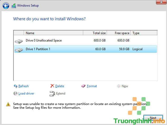 Khắc phục lỗi “Setup was unable to create a new system partition or locate an existing system partition” khi cài đặt Windows