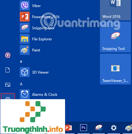 Nhấn chọn biểu tượng Settings trong Start Menu