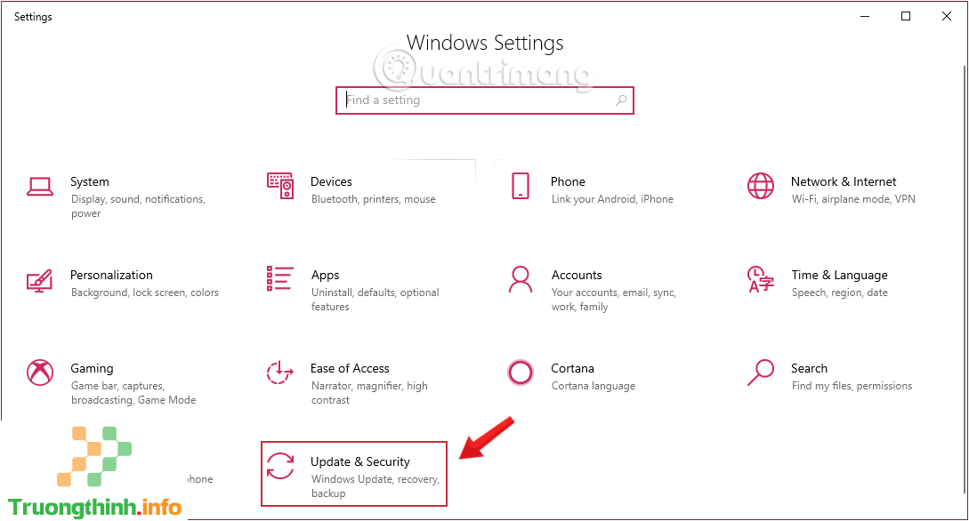 Nhấn chọn Update & security trong Windows Settings