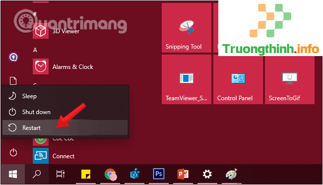 Giữ Shift trên bàn phím đồng thời nhấp chọn Restart