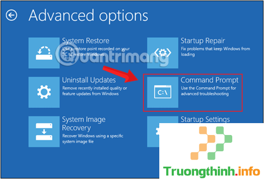 Chọn Command Prompt trong Advanced options 