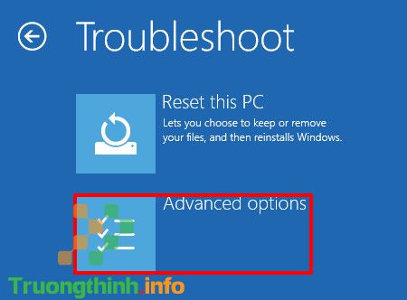 Trên cửa sổ Troubleshoot, bạn click chọn Advanced options.