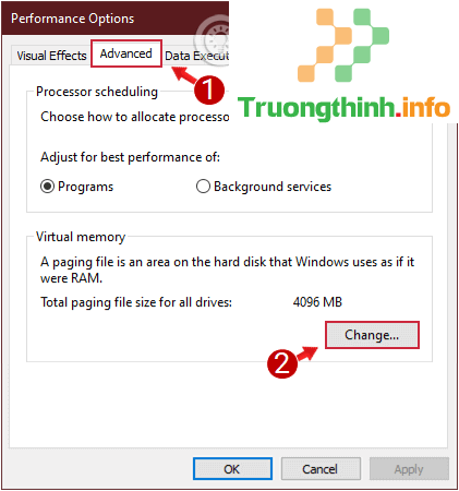 Click chọn Change trong mục Virtual memory