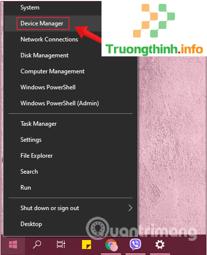 Tìm và chọn Device Manager từ menu chuột phải của Start