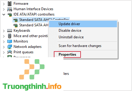 Kích chuột phải vào Standard SATA AHCI Controller chọn Properties