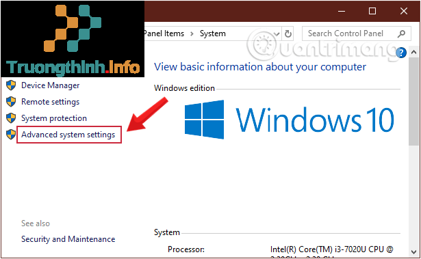 Chọn Advanced System Settings trên cửa sổ System