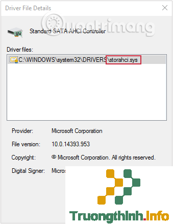 Nếu nhìn thấy storahci.sys đồng nghĩa với việc bạn đang chạy inbox StorAHCI.sys driver