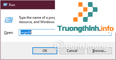 Nhập lệnh regedit vào cửa sổ lệnh Run