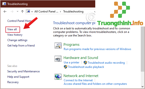Chọn View all trên cửa sổ Troubleshooting