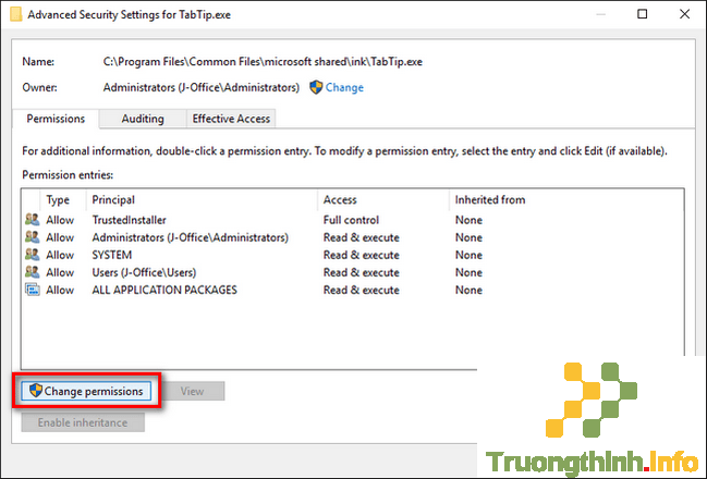 chọn Change Permissions 