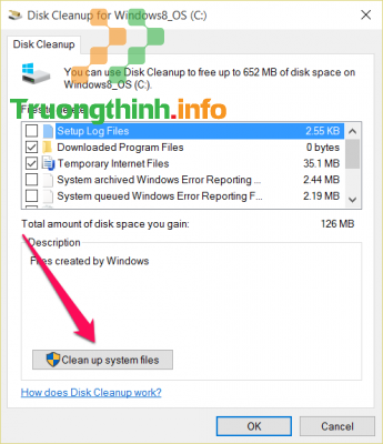 click chọn nút Cleanup system files