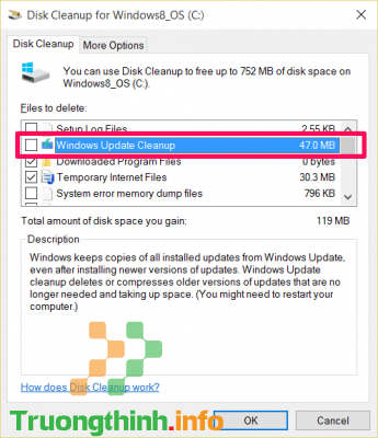 Đánh tích chọn Windows Update Cleanup.