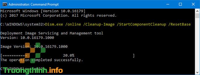 Xóa thư mục WinSxS bằng cách sử dụng /StartComponentCleanup và /ResetBase với lệnh Dism