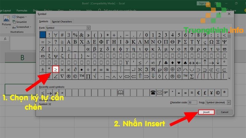 Cách gõ dấu lớn hơn hoặc bằng, nhỏ hơn hoặc bằng trong Excel, Word