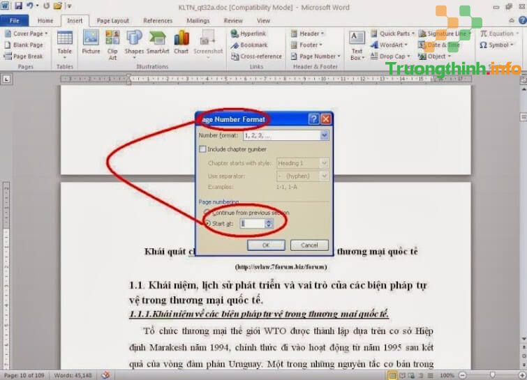 Cách đánh số trang bất kỳ trong Word 2010 theo ý muốn