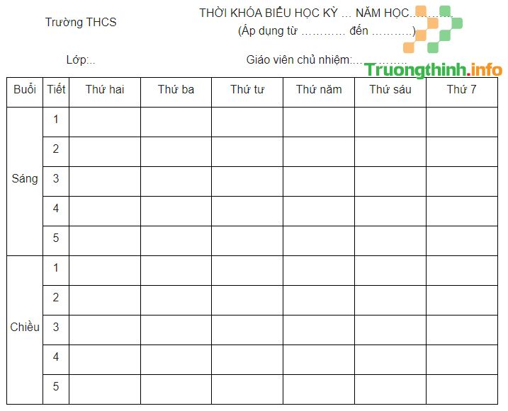 Các mẫu thời khóa biểu đẹp file Word, Excel