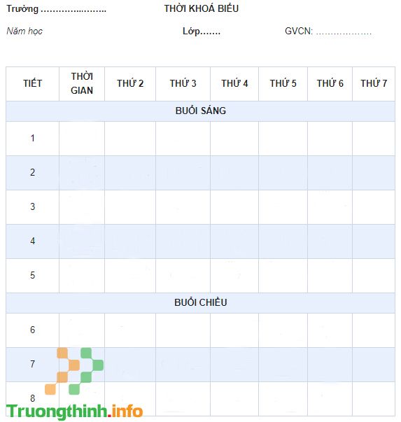 Các mẫu thời khóa biểu đẹp file Word, Excel