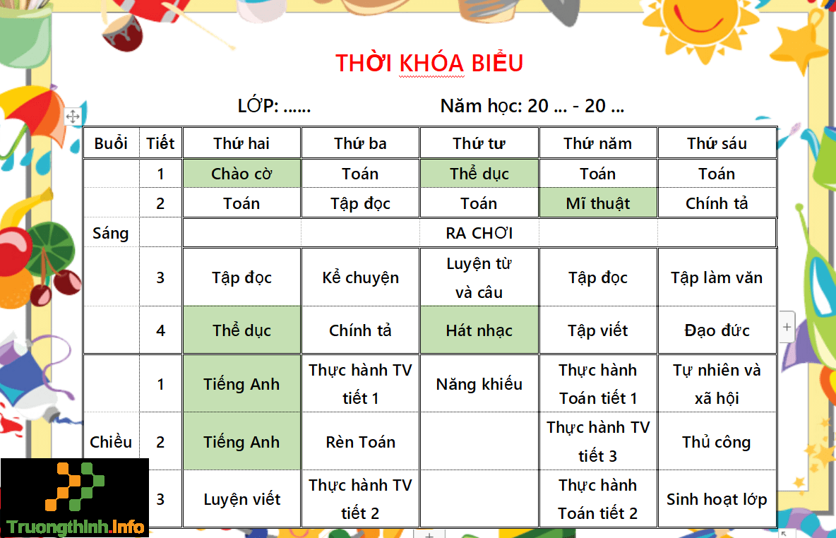                       Các mẫu thời khóa biểu tiểu học đẹp, cute cho lớp 1 - lớp 5