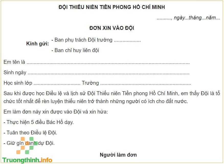                       Mẫu đơn xin vào Đội Thiếu niên Tiền phong Hồ Chí Minh chuẩn nhất