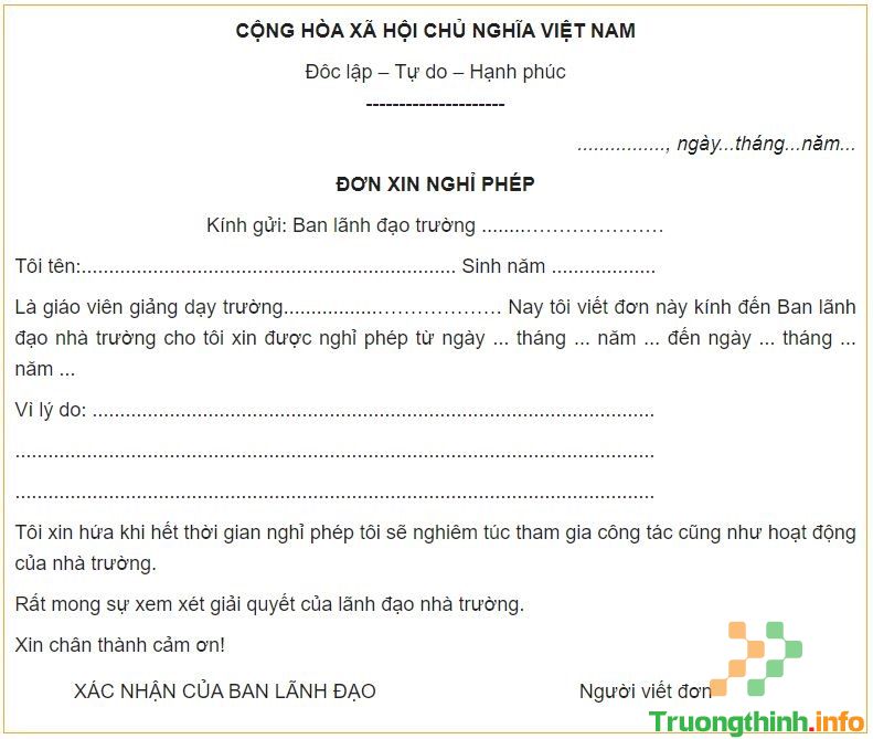                       Mẫu đơn xin nghỉ phép, thôi việc của giáo viên