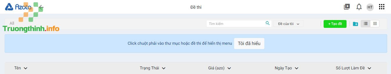                       Cách tạo bài kiểm tra, đề thi trắc nghiệm trên Azota