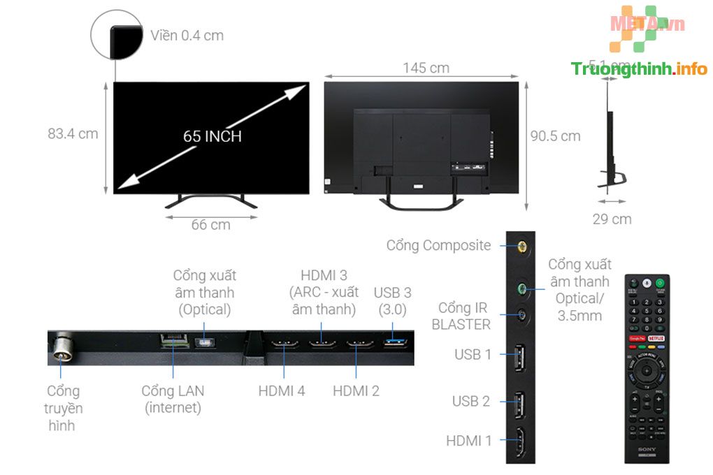                           Kích thước TV 65 inch của Samsung, Sony, LG