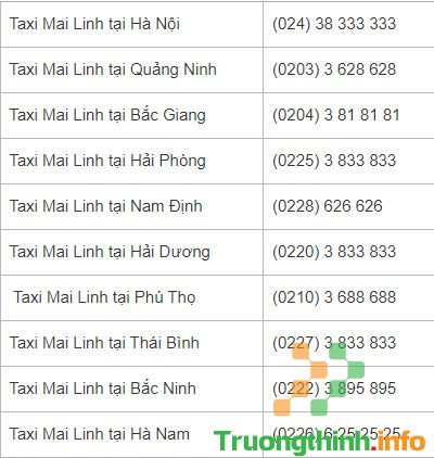                           Số điện thoại taxi Mai Linh, tổng đài taxi Mai Linh 63 tỉnh thành cả nước